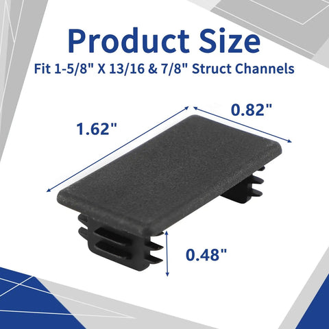 End Caps For Strut Channel 1-5/8 Inch By 13/16 Inch Black Square PVC Cap Protects Unistrut Channel Ends From Scratches Debris And Impacts