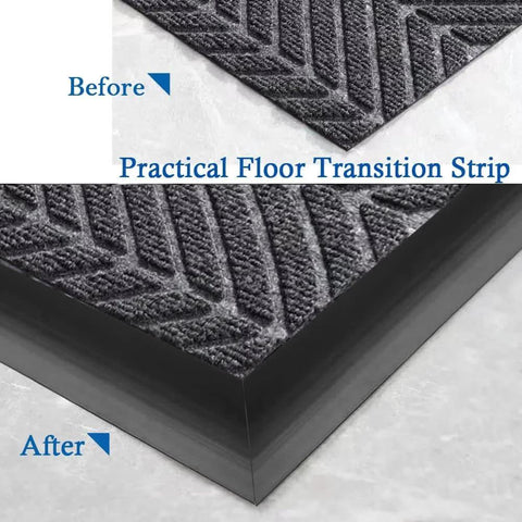 Floor Transition Strip Self Adhesive Carpet & Flooring Transitions Edging Trim Strip PVC Threshold Transitions 10Ft Black before and after installation