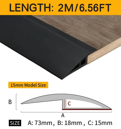Side view of black Carpet & Floor Edging Trim Strip, Self Adhesive-PVC Floor Transition Strip in 6.56FT length for 15mm thresholds