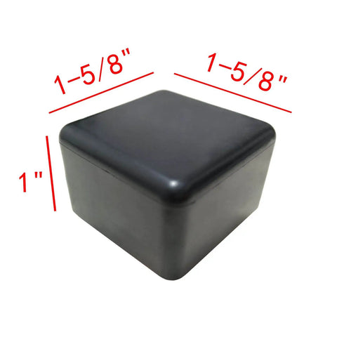 Black PVC square end caps for 1-5/8 inch strut channels; durable, flexible protection that installs easily shown from front view.