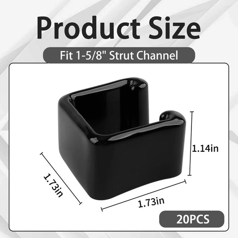 1-5/8 Inch Safety Strut Channel End Cap Set, 20 Black PVC End Caps for Standard Unistrut Channel, Protective Cover for Square Metal Tubing