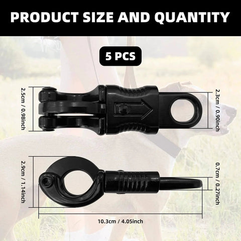 Black 5 Pack Quick Release Snaps With Fixed Eye Zinc Alloy Construction, showing dimensions for outdoor gear use.
