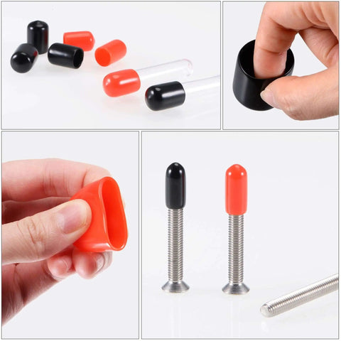 Round Rubber End Caps Set of 100 for 1/8, 3/16, 1/4, 5/16 and 3/8 Inch Inner Diameters Black Vinyl Protective Caps Screw Thread Protectors