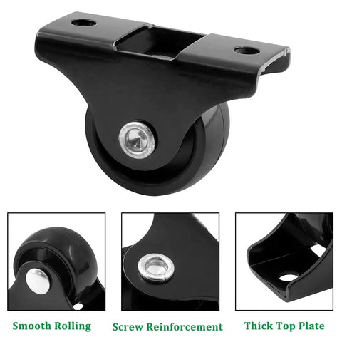 20 Pack 1 Inch Rigid Caster Wheels With Metal Top Plate For Furniture Non Swivel Fixed Casters Black Hard Plastic Durable Quiet