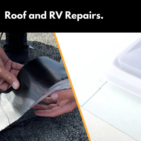 Applying Ultra Strong MicroSealant Roof Tape For Instant Leak Repair on roof surface, 2 inch by 25 feet, waterproof and UV resistant.