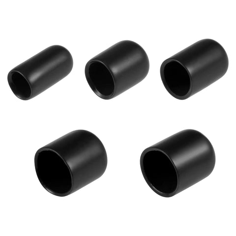 Versatile Round Rubber End Caps Kit With 25 Pieces For One Quarter Inch Three Eighths Inch One Half Inch Five Eighths Inch Three Quarters Inch Inner Diameters In Black Vinyl Screw Thread Protectors Assortment By Uxcell, black vinyl caps displayed