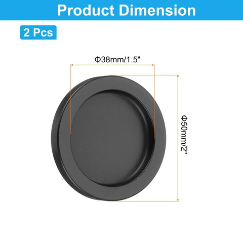 2 Pack Round Shower Glass Sliding Door Handles With Adhesive Sticker Back To Back 0.2 Inch Aluminum Alloy Mounts Black Finish 50 X 38 Mm 6 Mm Thick Durable Stainless Steel Core Easy Paste Installation For Bathroom Door Pockets And Sliding Doors, showing dimensions.