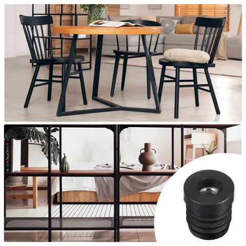 8 Pieces Round Tube Inserts With M6 Thread For 19mm Diameter, black plastic plug for furniture repair, shown beside modern room decor