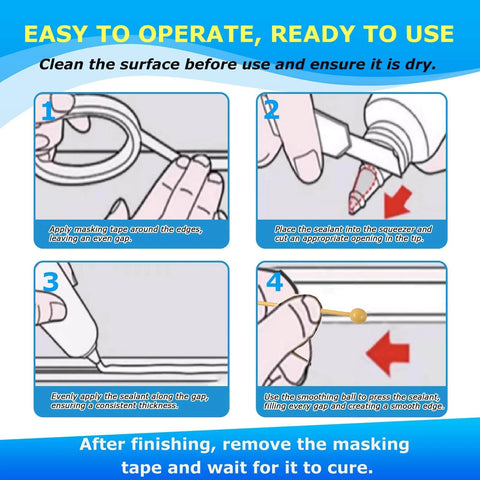 Instructions for using Black RTV Silicone Sealant Adhesive For All Purpose Waterproof Sealing In Car Windows Bathroom And Kitchen