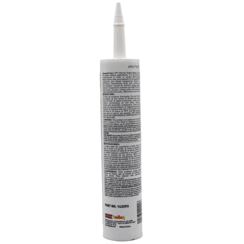 Back view of Black RTV Silicone Gasket Maker 300ml Cartridge For Instant Gasket Creation Honda Bond Sealant With Temperature And Oil Resistance No Nonsense Gasket Sealer That Remains Flexible Up To 500 Fahrenheit.
