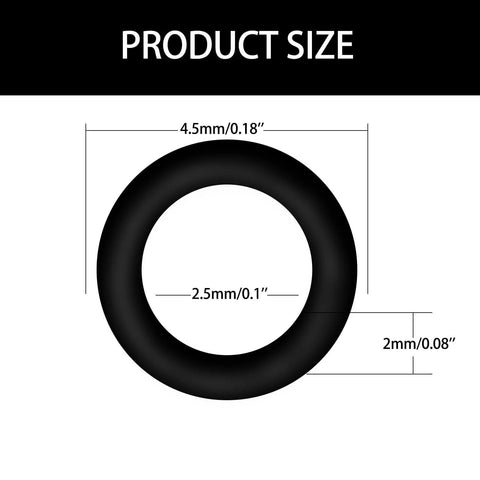 Image showing dimensions of 100 Pack Dart Shaft O Rings Non Slip Rubber O Rings for Metal Shafts Dart Accessories Kit Black Pro Grade Wear