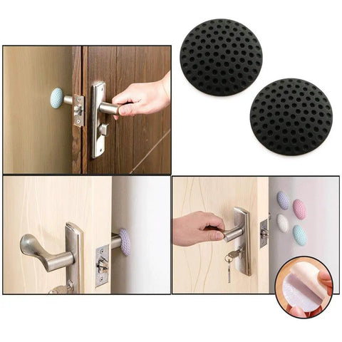 Two Piece Black Wall Protectors For Doors Self Adhesive Rubber Bumpers And Silencers Door Stopper Crash Pad For Home And Office Fits Smooth Walls And Surfaces 2 Inch Diameter Durable And Easy To Install