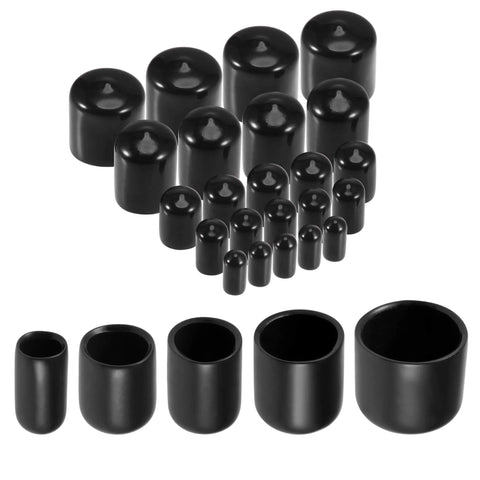 25pcs Round Rubber End Caps Protective Caps 1/4" 3/8" 1/2" 3/4" 7/8" Black Vinyl Cover Screw Thread Protectors Assortment