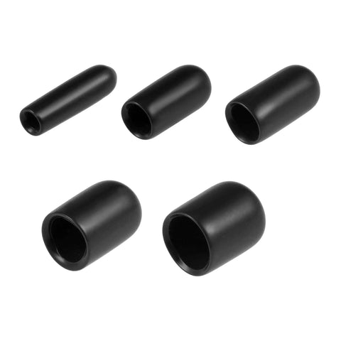 Round Rubber End Caps Set of 100 for 1/8, 3/16, 1/4, 5/16 and 3/8 Inch Inner Diameters Black Vinyl Protective Caps Screw Thread Protectors