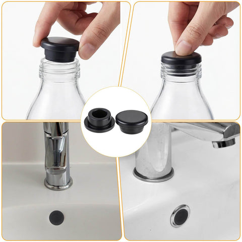 10 Pack 1 Inch Black Rubber Hole Plugs Silicone Round Grommets used in bottles and sinks for sealing and protection.