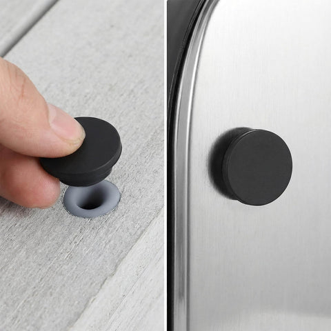 10 Pack 1 Inch Black Rubber Hole Plugs Silicone Round Grommets for Wiring, Tubes, Pipes, shown being installed and in place.