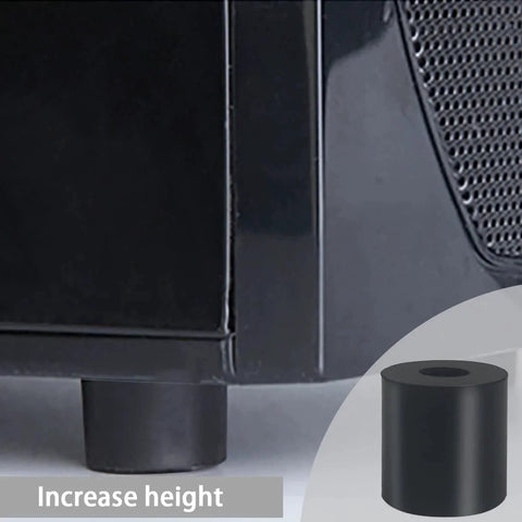 12 Pcs Black Rubber Spacers 1 Inch Outer Diameter 3 Eighth Inch Inner Diameter 1 Inch Thick Rubber Bushings in use under appliance.
