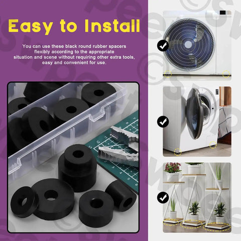 Round Spacer Assortment Kit With Six Sizes 20x20x10mm 25x10x10mm 27x6x10mm 30x15x10mm 35x20x10mm 40x10x12mm Anti Vibration Black Neoprene Rubber Washers For Home And Car Accessories Swpeet