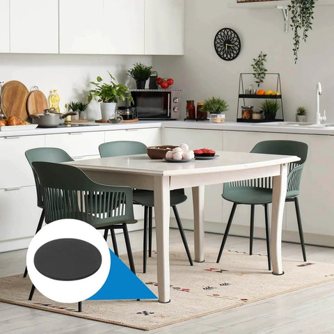 Dining room with table protected by 15 Pack Rubber Solid Disc Washers 10mm Outer Diameter 3mm Thick Anti Slip Non Adhesive Flat Round Gasket Pads.