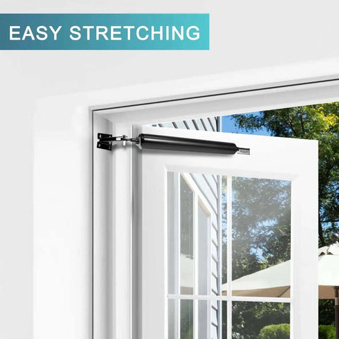 2 Pack Black Screen Door Closers installed on white storm door showing adjustable pneumatic cushion for smooth quiet close