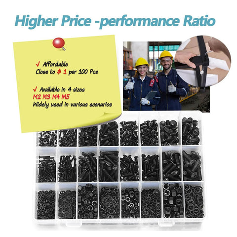 Metric Screw Assortment, 2000PCS Metric Bolt Assortment Kit M2 M3 M4 M5 with lock washers in storage box