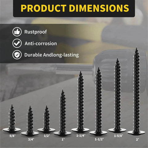 Product dimensions comparison for FIXLINK Black Phillips Truss Head Wood Screws 8 By Half Inch Self Tapping 160 PC Pack
