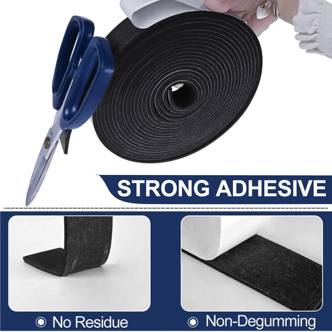 Foam weatherstrip tape roll, black, 66 ft, self-adhesive 1/2 in x 1/8 in for door/window insulation