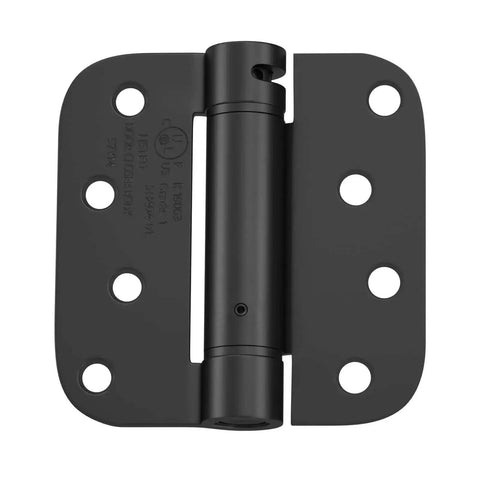 Black 4 inch spring hinge with 5/8 inch radius corner for residential heavy duty use, part of 3 Pack Self Closing Door Hinges set.