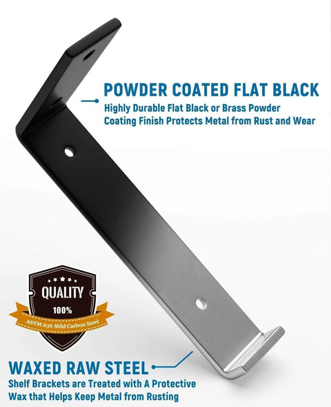 12 inch Shelf Brackets 6-Pack, 1/5 inch Thick Heavy Duty Industrial Bracket for DIY Floating Shelf Support, Black Coated