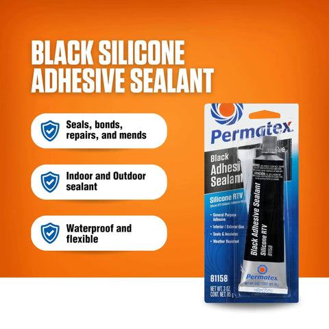 Black Silicone Adhesive Sealant Sensor Safe RTV Indoor Outdoor Waterproof Flexible Sealant For Glass Metal Plastics Fabric Vinyl Weather Stripping And Vinyl Tops 3 Oz Tube Pack Of 1 packaging