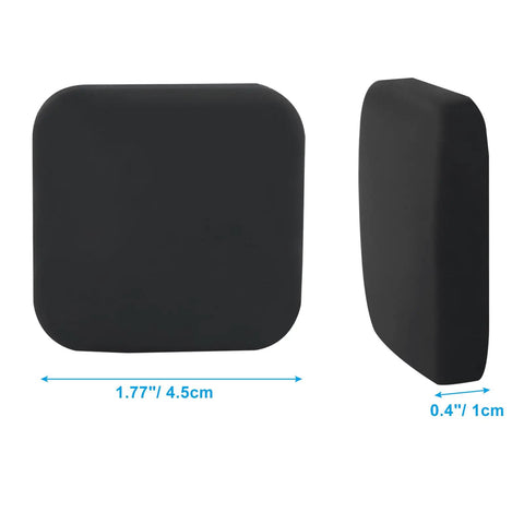 Front and side view of Six Pack Silicone Door Knob Guards Wall Shields Self Adhesive Square Door Handle Bumpers Silencers For Home Office School Protect Walls From Door Dings Easy Install Discreet Black showing dimensions.
