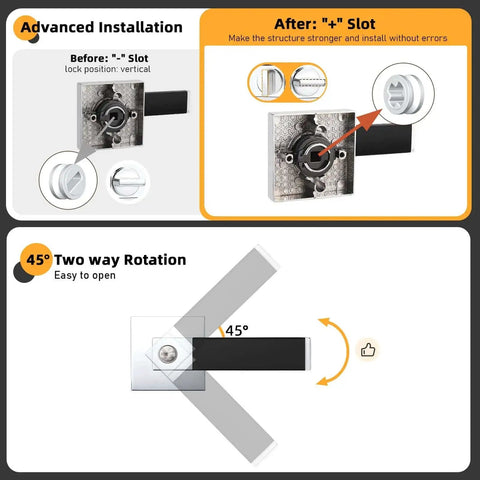 Advanced installation and rotation guide for 2 Pack No Hassle Modern Soft Black Silicone Door Handles With Privacy Bedroom Levers.