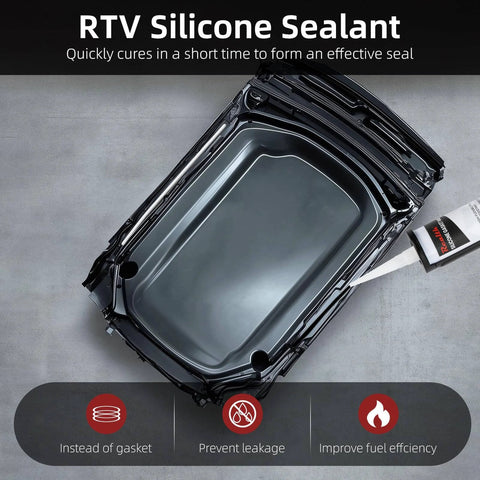 Top view of car engine compartment with Beefy High Temp Silicone Gasket Maker Black Sealant For Automotive Motorbike And Machinery 13 Oz