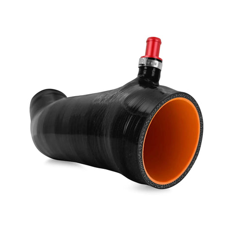 Silicone Induction Hose for Toyota Tacoma 3.5L 2016 2023 Direct Fit Black 4 Ply Silicone with Wire Reinforcement shown in side view.