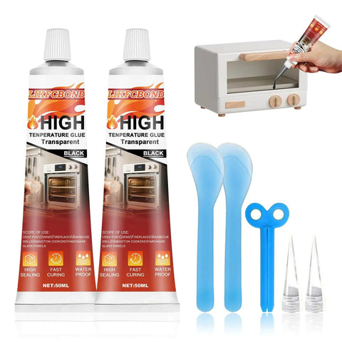 High Temperature Silicone Sealant 3.38 Fl Oz RTV Adhesive Black Heat Resistant Glue for Oven Microwave Grill and High Heat Surfaces