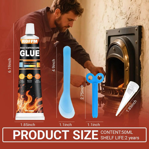 High Temperature Silicone Sealant Kit For Fast DIY Fixes And Heat Resistant Bonds Black RTV Adhesive Glue 2x50ml Tubes Waterproof Quick Cure Includes 2 Precision Nozzles 2 Spatulas And Tube Squeezer 2 Pack with dimensions and accessories shown