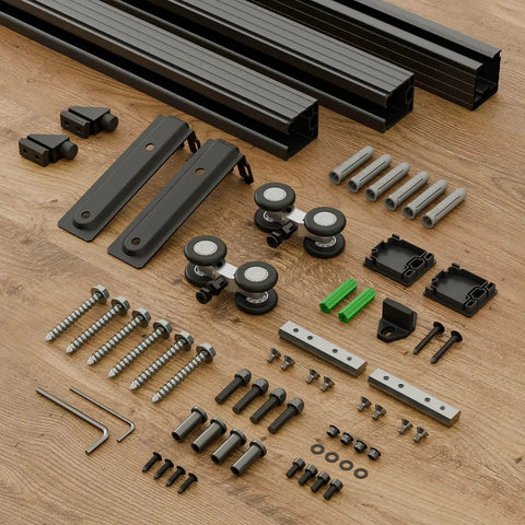 80 Inch Box Rail Sliding Barn Door Hardware Kit With Ceiling Mount For Exterior And Interior Use Heavy Duty Black Aluminum Track System