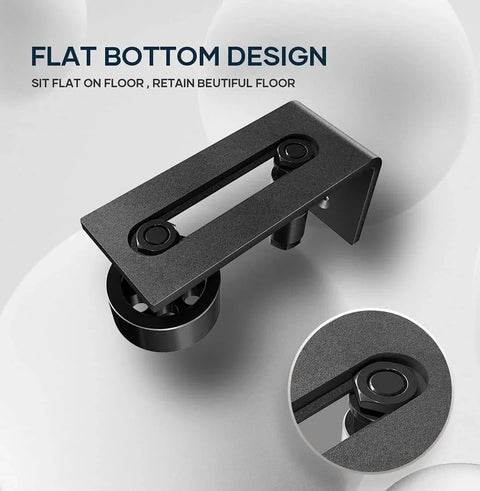 Sliding Barn Door Bottom Floor Guide, Adjustable Roller, Wall Mount System, Flush Flat Bottom Design, 8 Assemble Setup Options, Black