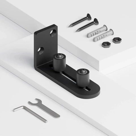 Sliding Barn Door Bottom Floor Guide With Adjustable Wall Mount Roller Guides, Flush Flat Bottom Design, hardware included