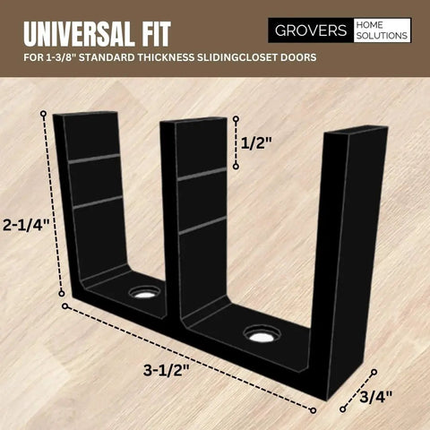 Adjustable Height Universal Sliding Closet Door Floor Guide Bracket Black For 1 3/8 Inch Door Thickness With Easy Snap Notches