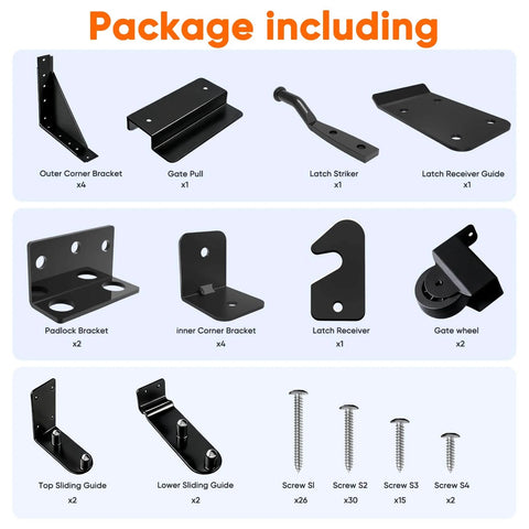 Black Sliding Gate Hardware Kit components with Anti Sag Design, smooth nylon wheels for wooden fences, porch, pool, barn, deck gates.