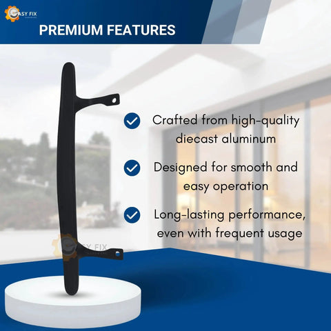 Standard Sliding Door Pull Handle For Sliding Glass Doors Black DH103 Replacement Handle displayed on a pedestal