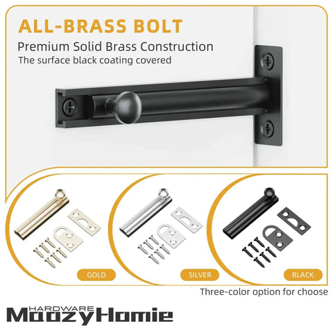 3 Inch Solid Brass Surface Bolt Beefy Built Heavy Duty Concealed Sliding Door Bolt Latch for French Doors Windows Cabinets Gates