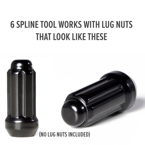 Image of black six-point spline lug nut tool, compatible with aftermarket lug nuts for trucks and SUVs. No lug nuts included.
