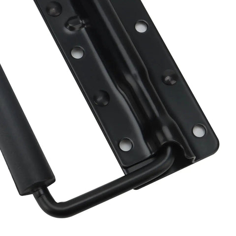 Close-up of black surface mount chest handle with rubber grip, part of 10 Pack Black Spring Loaded Case Handles Folding Surface Mount.