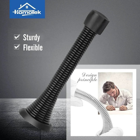 12 Pack Black Spring Door Stops,3-1/8" Heavy Duty - Flexible Door Stopper with Low Mounted Black Rubber Bumper Tips