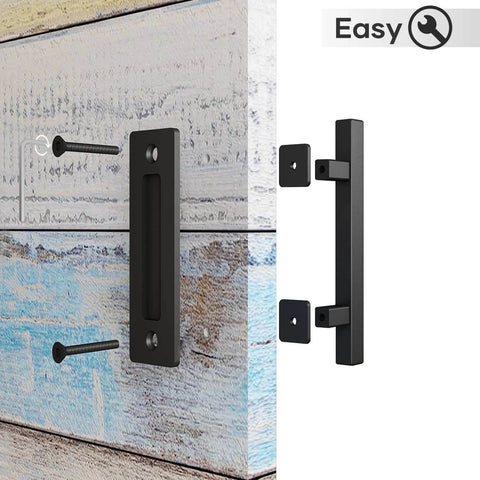 12 inch sliding barn door handles and pulls double sided hardware set, matte black, installation on wood door
