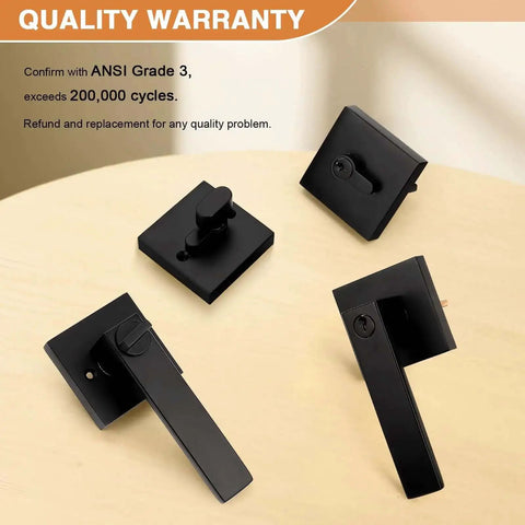 Square Entry Door Levers And Deadbolt Set, Heavy Duty, Flat Black, Keyed Alike, All 4 Locks Share Same Keys, Reversible, ANSI Grade 3