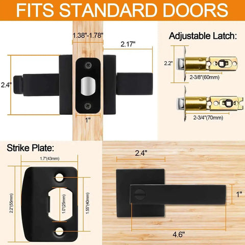 Diagram of 10 Pack Matte Black Privacy Door Levers With Keyless Interior Knobs Square Style Heavy Duty Door Locks For Bedroom And Bathroom.