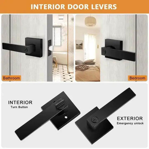 Heavy Duty Flat Black Door Handles Square Privacy Interior Levers For Bedrooms And Bathrooms Keyless Lockset 10 Pack